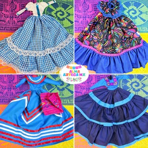 Doll Dresses Blue / Mexican Doll Dress / Vestidos Mexicanos para Muñecas