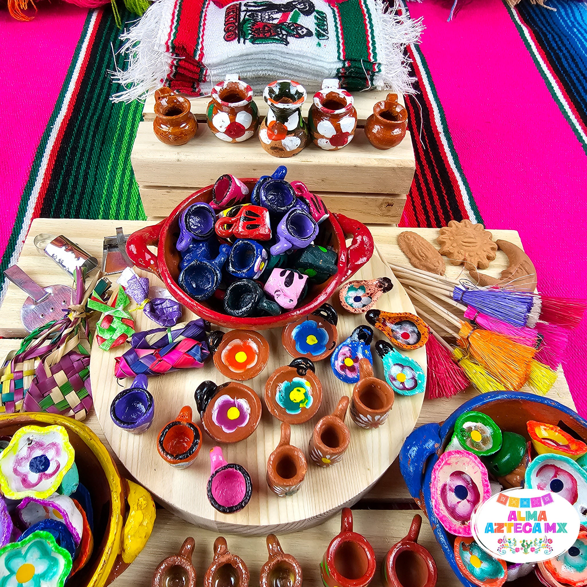 Mini Ofrenda Rug Mini Mexican Ofrenda Clay Cazuelitas Supplies / Trastecitos De Barro ...