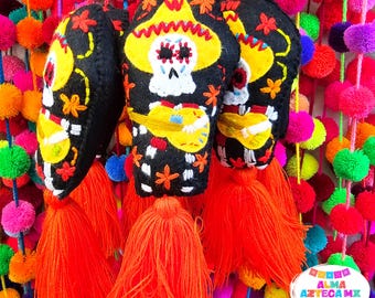 Dà de los Muertos Dekorationen | Gestickte Quasten | Halloween-mexikanische Fiesta-Dekor
