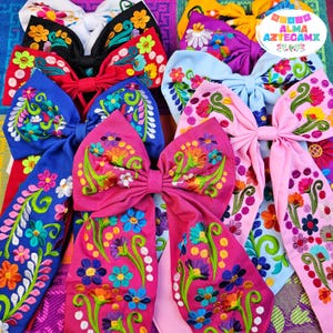 Mexican Floral Artisanal Embroidered Hair Bow / Hair Bow / Moño Bordado Mexicano / Colorful Bows