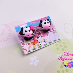 Cute Cow Stud Earrings - Cold Porcelain Clay Earrings - Handmade in Mexico