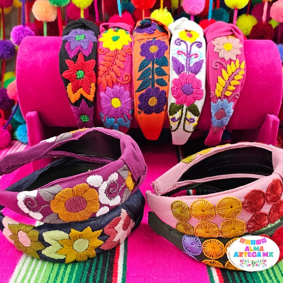 Mexican Floral Artisanal Knotted Embroidered Headband  display picture 2