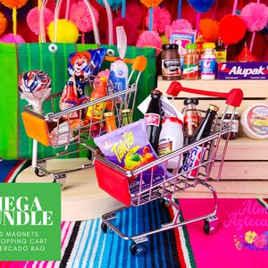 Paquete de imanes mexicanos para nevera, mini comida, juego de 32 piezas, surtido de Imanes Mexicanos, carrito de compras, Bolsa de Mercado