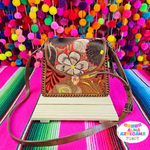 Mexican Leather Handbag Floral / Bolsa de Piel Mexicana / Crossbody Purse