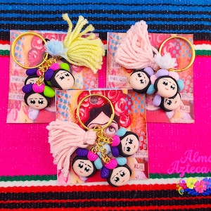 Pretty Muñeca Lele Charms Keychain - Cold Porcelain Clay Keychain - Handmade In Mexico - Mexican Doll