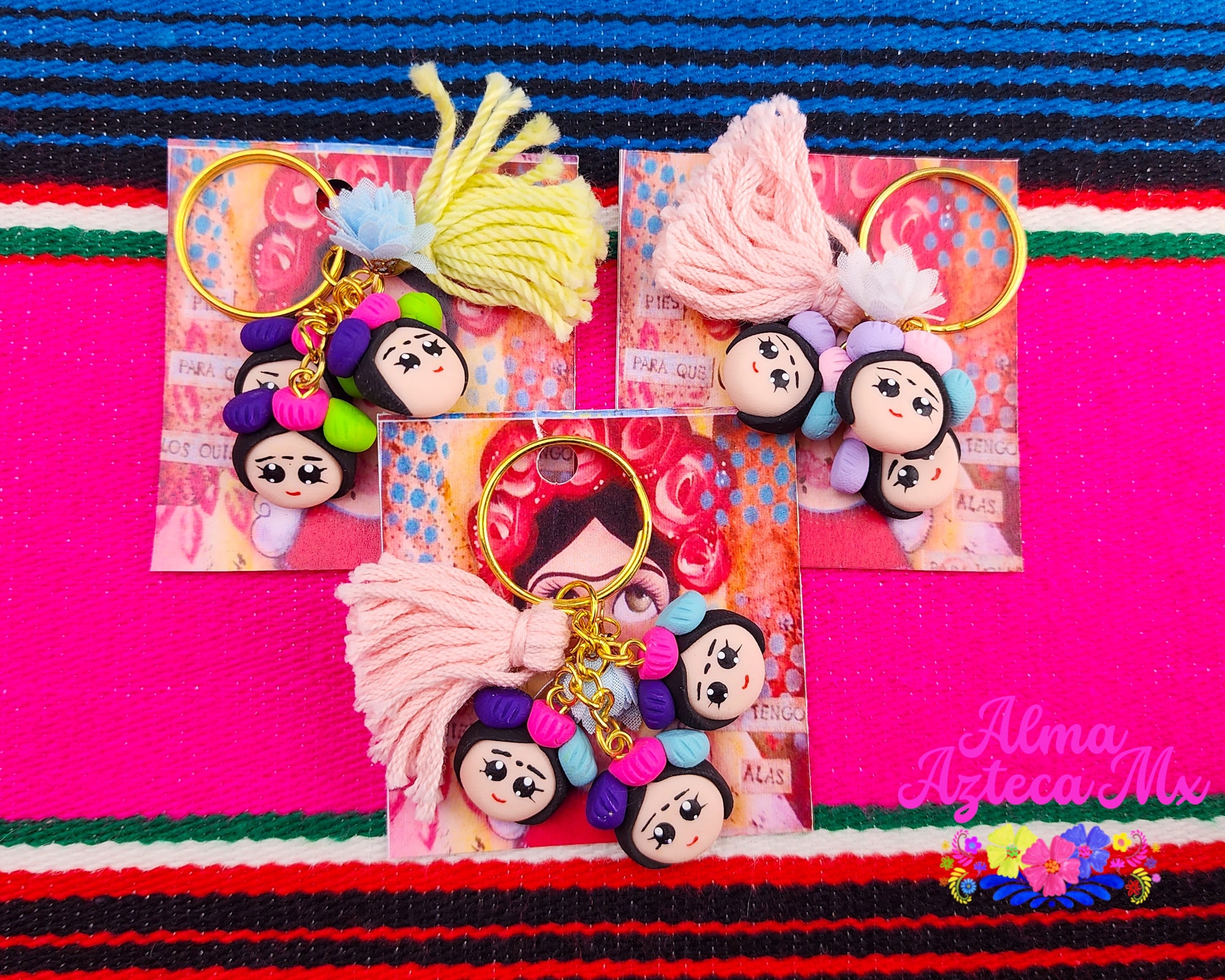 Pretty Muñeca Lele Charms Keychain - Cold Porcelain Clay Keychain - Handmade In Mexico - Mexican Doll