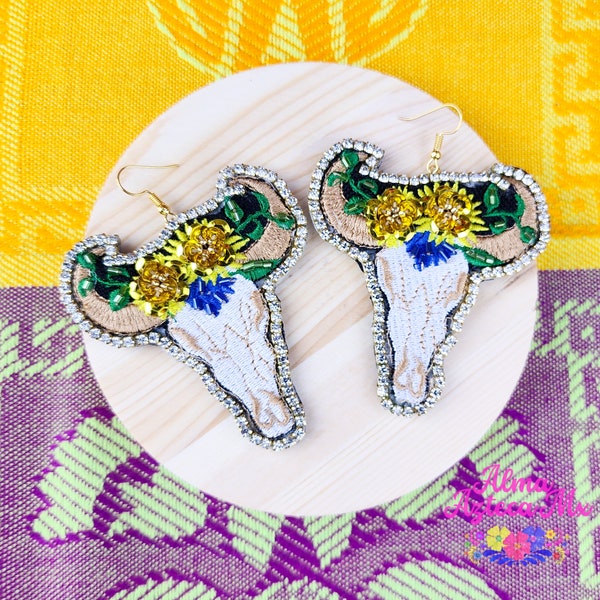 Handmade Mexican Earrings Beaded Bull Toro Aretes Mexicanos Handmade Jewelry Mexico Gift