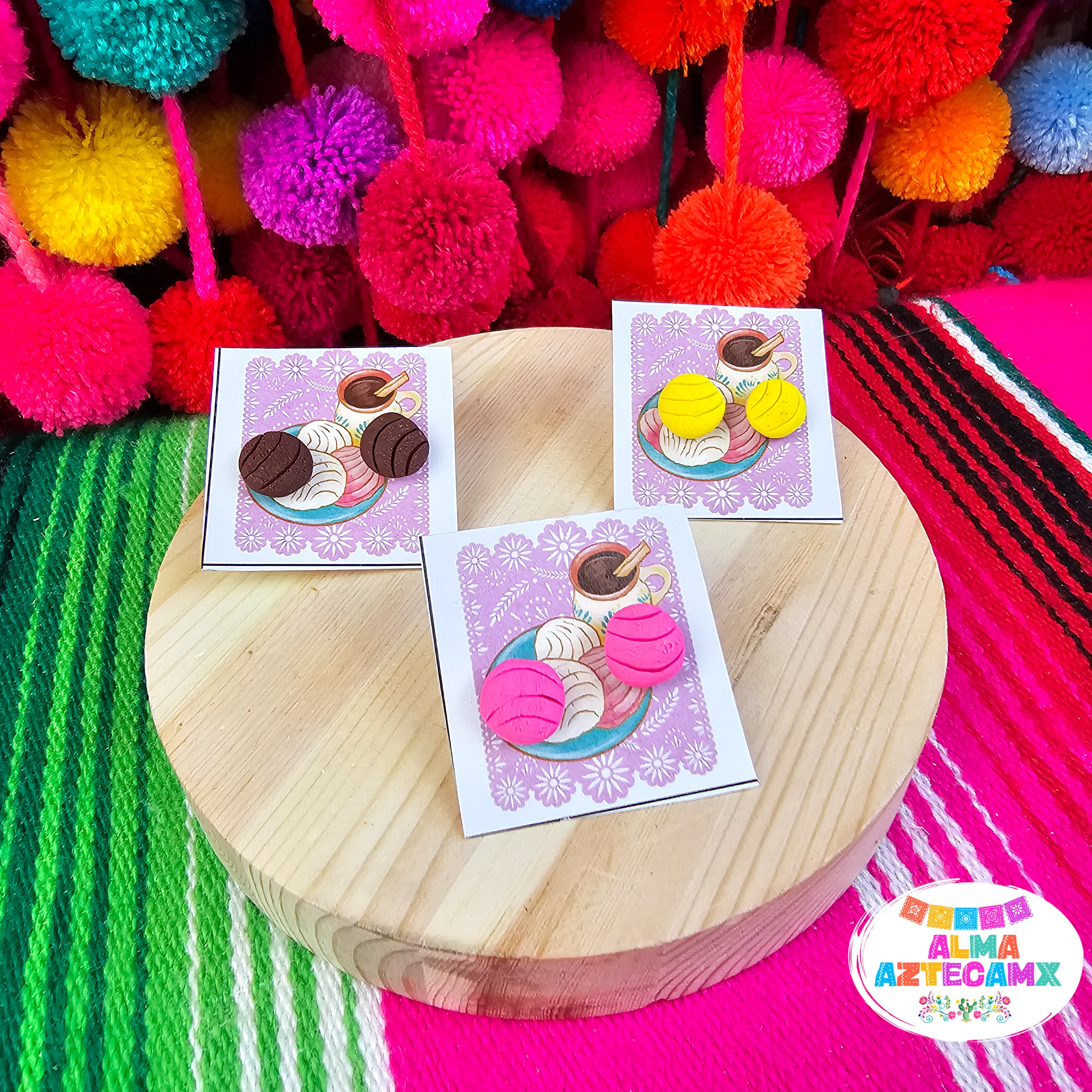 Conchas Clay Stud Earrings / Concha Rosa Aretes /Cold Porcelain Clay Earrings / Handmade in Mexico