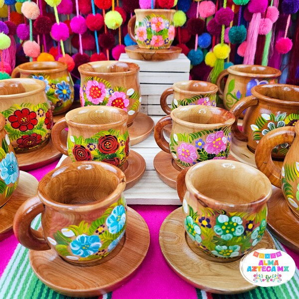 Handpainted Wooden Mugs Kitchen Accessories / Cocina Mexicana / Mexican Kitchen / Tazas de Madera