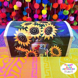 Sunflower Wooden Baul Jewelry Box / Handmade Jewelry Storage