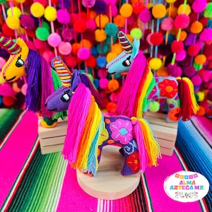 ハンドメイド刺繍ユニコーンぬいぐるみミディアム / ウールフェルトユニコーン / Unicornio Bordado a Mano