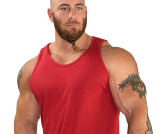 Crazee Wear 312RC Red Rib Stretch Fitted Tank Tops With Black Ribbing