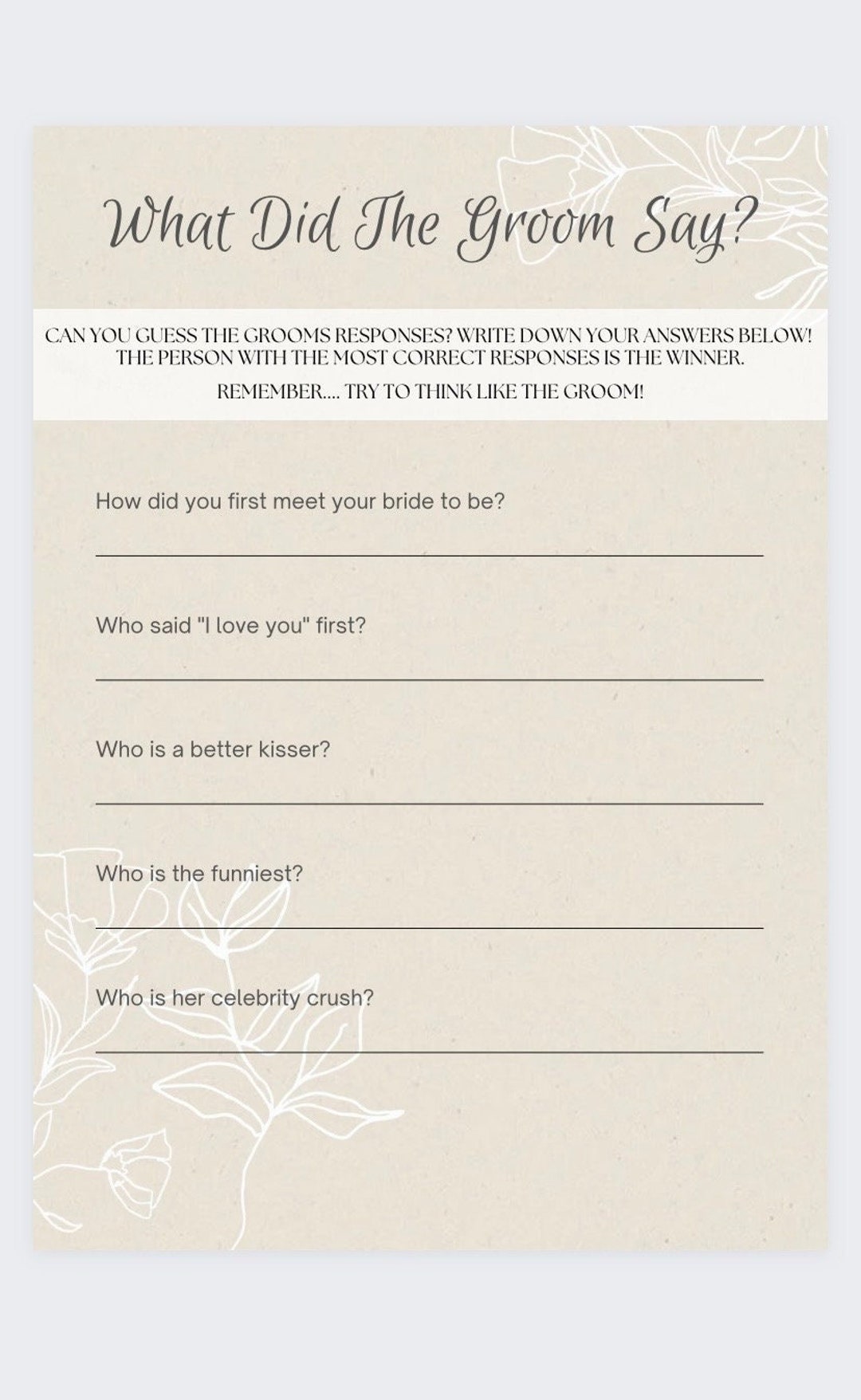 Printable Bachelorette Game What Did the Groom Say - Etsy