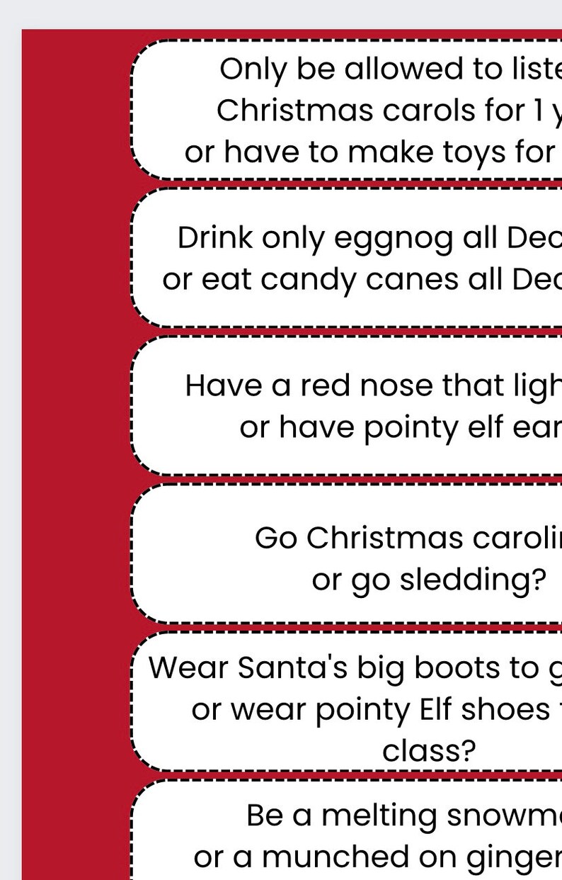 Printable Christmas Game Would You Rather - Etsy