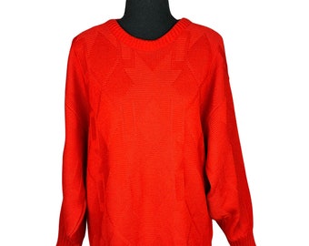 Vintage 80s Steeplechase Unisex Red Knit Pullover Sweater Women L Men M
