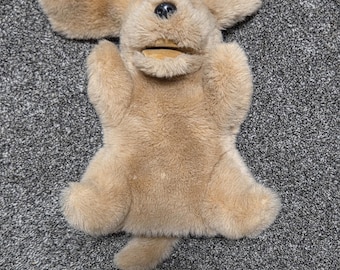Vintage Gund hellbraune Plüschhund-Handpuppe von 1985 mit Schlappohren, Stofftier, Golden Retriever, 25 cm, weich, VTG-Reparatur*
