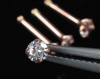 9K Solid Rose Gold 22G Nose Pin Nose Pin, ear Lobe, Nose Bone Stud, Nose Ring – Handmade Piercing Jewelry Gift for her, Gift for him