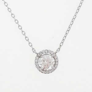 925 Sterling Silver Halo Pendant Necklace for Women, Silver Round Pendant with Cubic Zirconia Stones, Classic Necklace in silver for Teen