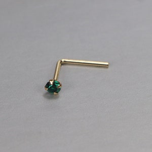 宝石ノーズスタッド - 9Kゴールドノーズリング - 小さなノーズリング - L字型ノーズスタッド - ノーズピアスリング - 細いノーズリング - 22ゲージサイズ