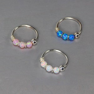 925 Sterling Silver Nose Ring-Opal Beaded Nose Ring Hoop- Thin Nose Ring- 22 Gauge Nose Ring