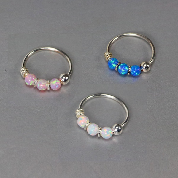 925 Sterling Silver Nose Ring-Opal Beaded Nose Ring Hoop- Thin Nose Ring- 22 Gauge Nose Ring