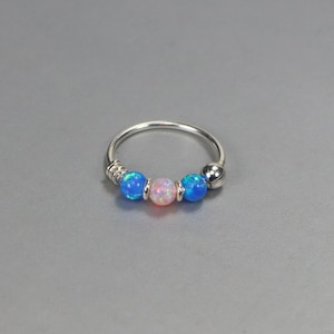 925 Sterling Silver Nose Ring-Opal Beaded Nose Ring Hoop- Thin Nose Ring- 22 Gauge Nose Ring