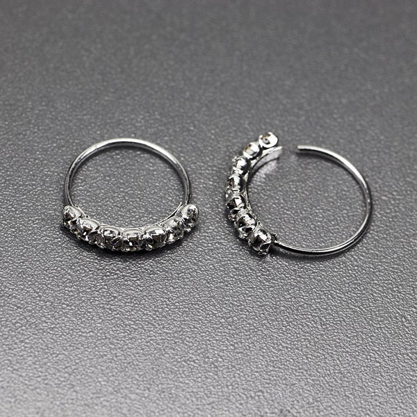 7 Crystal Nose Ring- Sterling Silver 8MM Nose Ring Hoop- Nose Piercing Ring- Thin Nose Ring- 22 Gauge Nose Ring