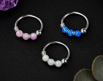 Sterling Silver Opal Beaded Nose Ring Hoop - 22 Gauge