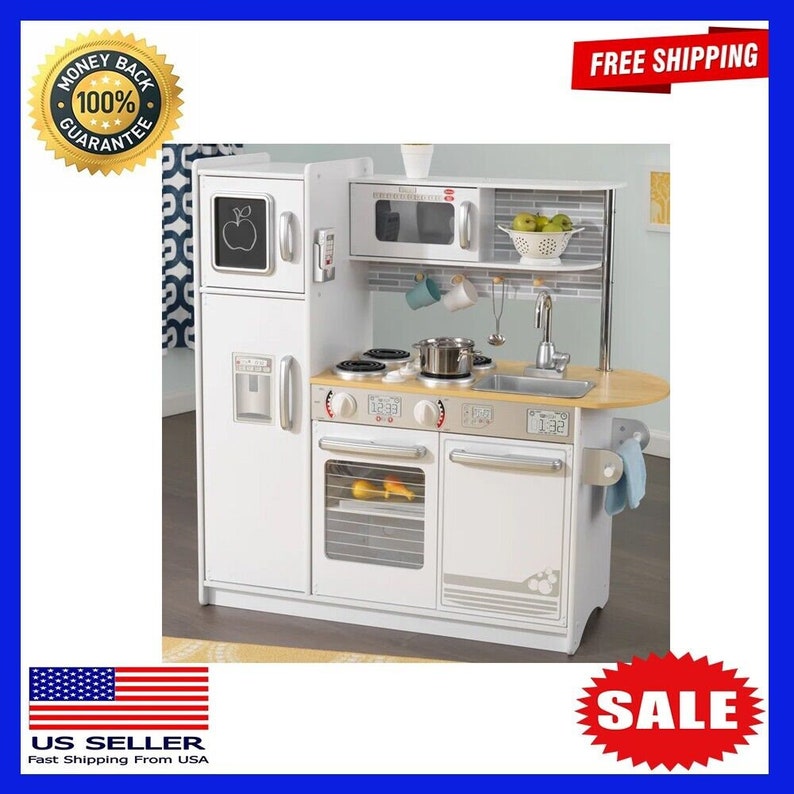 Uptown White Wooden Play Kitchen With Play Phone & Chalkboard - Etsy