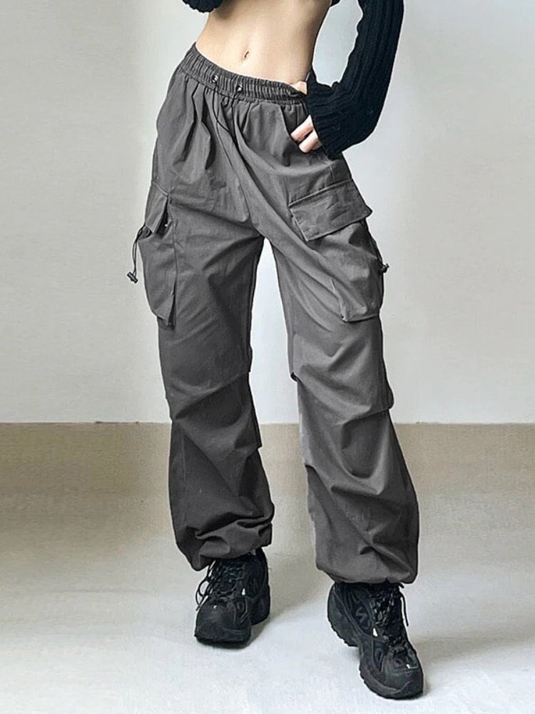 Pantalones tipo cargo para mujer, con bolsillo y cintura elástica,  pantalones Harlan, informales, con cordón, Caqui, M : : Ropa,  Zapatos y Accesorios