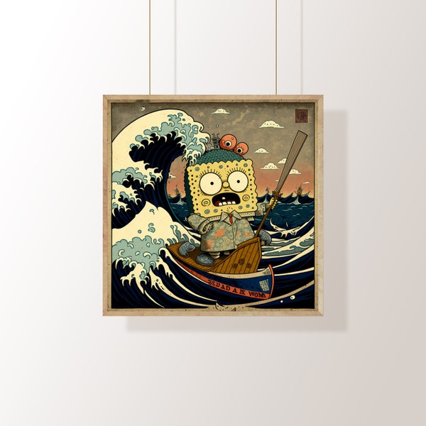Pirate SpongeBob Ukiyo-E Style | Printable Ukiyo-E Wall Art | Home Decor | Instant Download | Digital Art