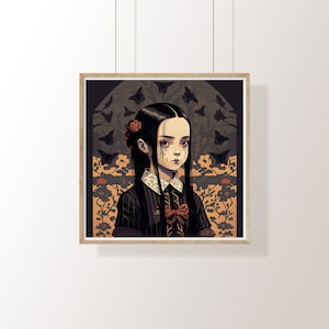 Ukiyo-E Wall Art Of Wednesday Addams ,Printable , Minimalist Wall Art, Printable Wall Art, Wednesday Addams Wall Décor, Modern Home Décor,