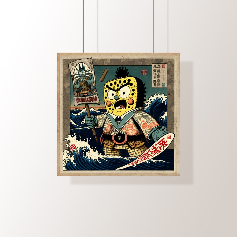 Grumpy Wave Spongebob Ukiyo-e Style | Printable Ukiyo-e Wall Art | Home Decor ...