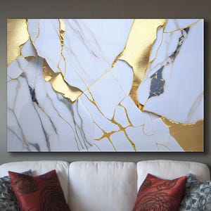 Abstract Gold Wall Art, White and Gold Tempered Glass Print, Modern Luxury Home Decor, Custom Made Framed Artwork, Geometric Glass Panel