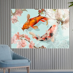 Koi Fish Glass Wall Art, Glass Printing, Japanese Koi Fish Wall Art, Tempered Glass, Animal Wall Art, Koi Fish Wall Decor,Koi Gift Glass Art
