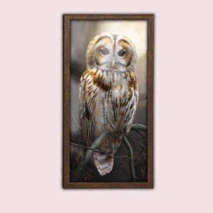 Golden Owl Tempered Glass Wall Art, Nocturnal Forest Animal Print, Elegant Nature-Inspired Decor for Living Room or Study Wall