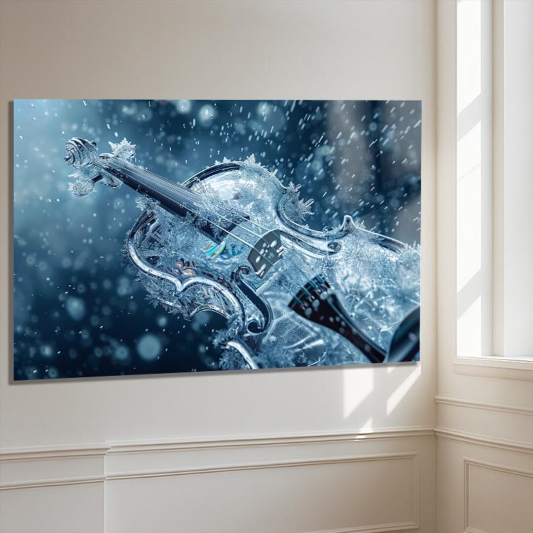 Frozen Violin Tempered Glass Wall Art, Winter Symphony Design, Elegant ...