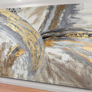 Abstract Canvas, Golden Grey Wall Art, Oil Painting Canvas, Gold Canvas Print, Abstract Wall Decor, Modern Wall Art, Trendy Wall Art Canvas