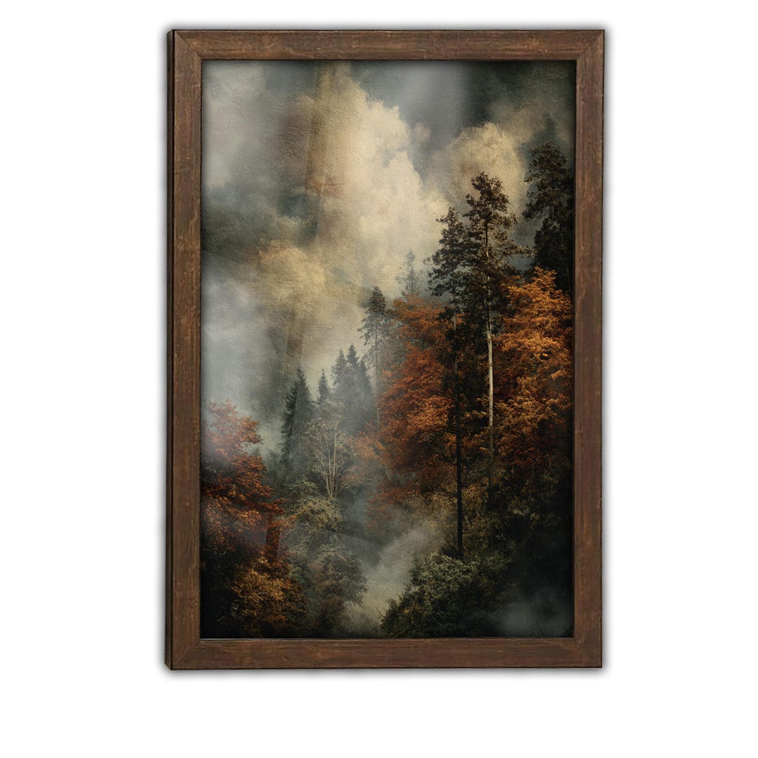 Misty Forest Glass Wall Art: Autumn Landscape Painting Print - Etsy