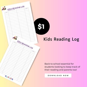 Book Log for Kids | Reading Log Printable | Book Tracker for kids | Reading Chart Printable | Kids Reading Journal | Reading Challenge