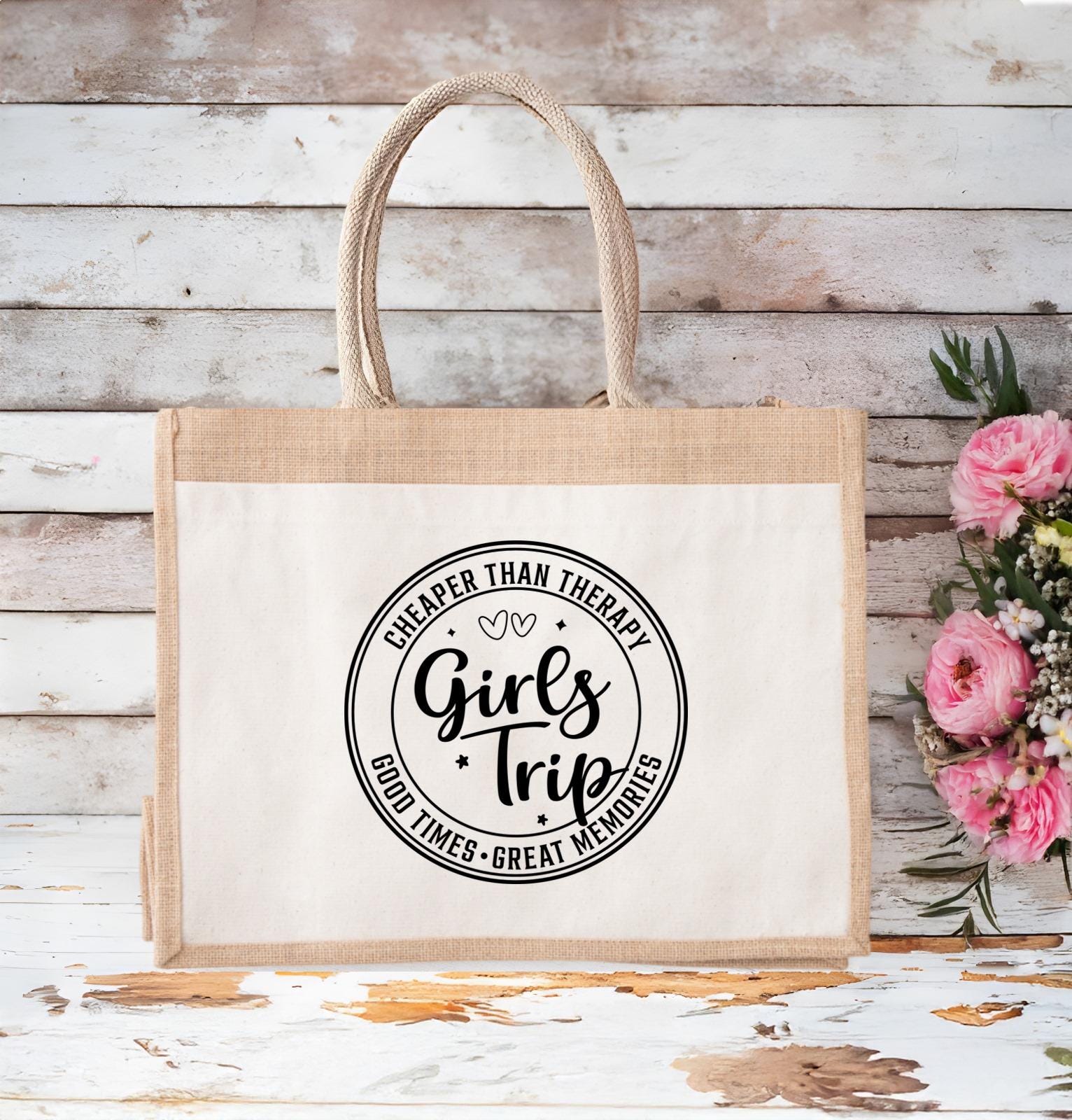 Girls Trip Tote Bag, Jute Tote Bag, Great Memories Bag, Traveler Girls Tote Bag, Girls Trip Gift Tote Bag, Vacation Girls Trip