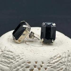 Emerald Cut Black Stud Earrings