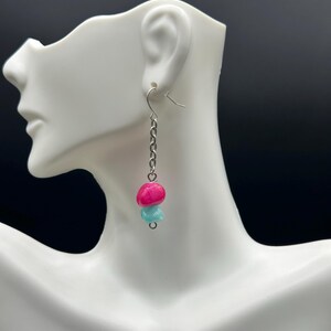 Long Chain Dangles with Blue and Pink Stones
