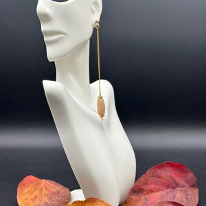 Long Gold Dangle Stud Earrings, Beaded