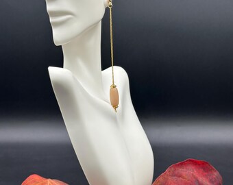 Long Gold Dangle Stud Earrings, Beaded