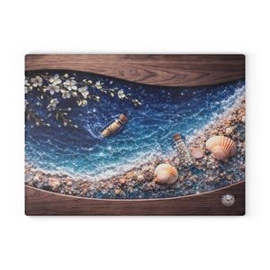 強化ガラス製カッティングボード | 春の海の潮 - メッセージ入りシャルキュトリー | エポキシ樹脂風キッチンデコレーション