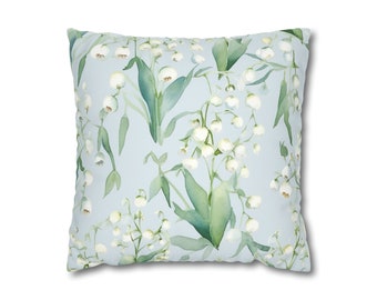 Faux Suede Square Accent Pillow Case | Watercolor Lily Of the Valley