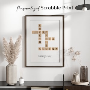 Custom Name Wall Art for Family Home, Personalized Scrabble Decor, Personalized Scrabble Gift Idea, Custom Family Name Crossword Prints Gift