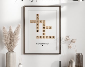 Custom Name Wall Art for Family Home, Personalized Crossword Decor, Personalized Family Gift Idea, Custom Family Name Crossword Prints Gift