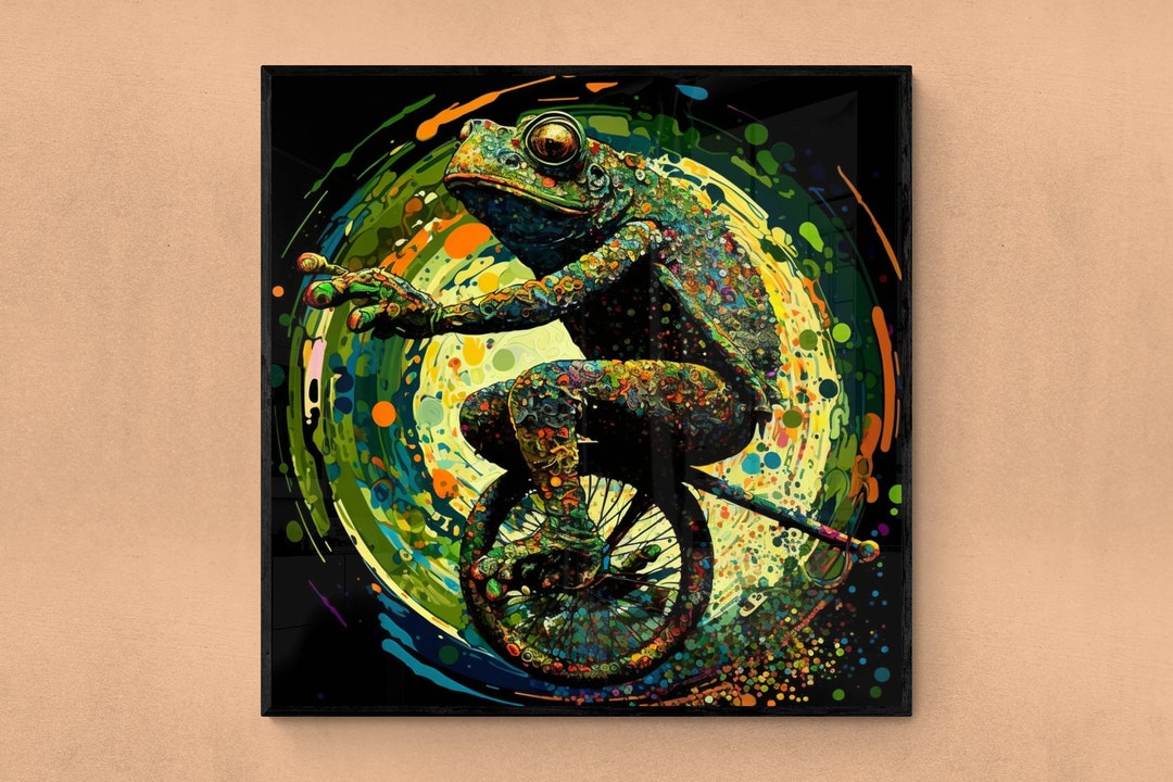 Frog on Unicycle Art by Global Matrix AI Etsy